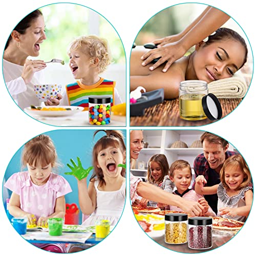  8OZ 32PCS Plastic Jars With Lids Empty Slime Cosmetics Containers Clear Gift Food Jars Round PET Cream Jars With Black Lids Pen Labels For Kitchen Storage Spices Dry Food Body Butter Slime Making