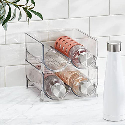 MDesign Plastic Stackable 2 Bottle Storage Holder Rack - Bottle Organizer For Home, Kitchen Countertop, Cabinet, And Pantry - Holds Water Bottles For Storage, Perfect For Tumbler Cup - 8 Pack - Clear