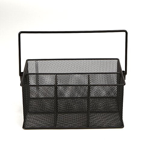  Storage Basket Organizer, Utensil Holder, Forks, Spoons, Knives, Napkins, Perfect For Desk Supplies, Pencil, Pens, Staples, Black, 4 Compartments