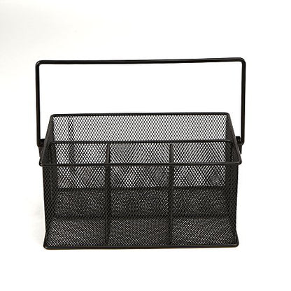 Storage Basket Organizer, Utensil Holder, Forks, Spoons, Knives, Napkins, Perfect For Desk Supplies, Pencil, Pens, Staples, Black, 4 Compartments
