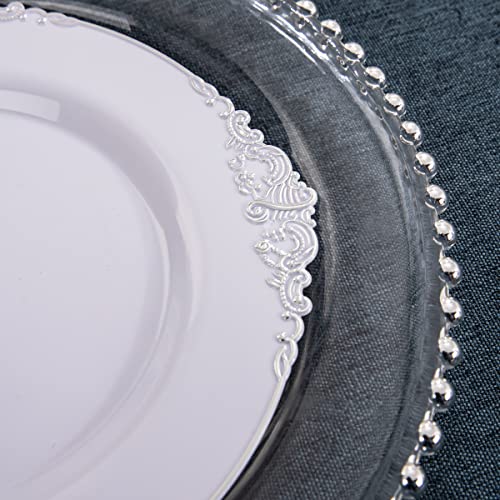  100pcs Silver Plastic Plates & White With Silver Disposable Plates & 7.5inch Silver Disposable Dessert Plates-Perfect For Christmas & Wedding & Party