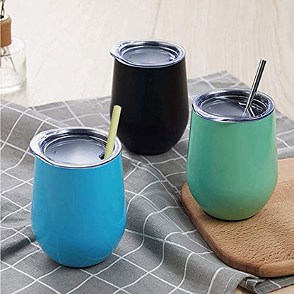  Reusable Short Small Silicone 5.5" &Metal 6" Stainless Steel Stirrer Drinking Straws Set For Coffee/Moscow Mule Mug, Cocktail Lowball Glasses, Kids Toddler Baby Cup, Wine Tumbler,Bar-With Silicone Tip