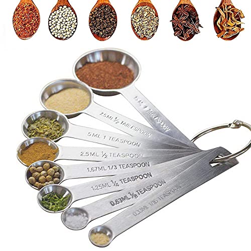  Magnetic Measuring Spoons Set, Dual Sided, Stainless Steel, Fits In Spice Jars, Black, Set Of 8