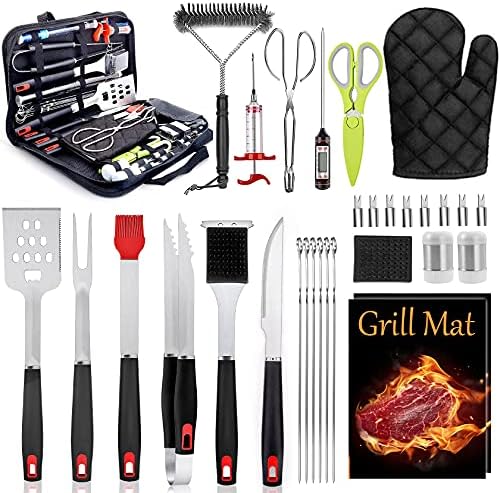  BBQ Grill Accessories Heavy Duty Grill Utensils 32 PCS Set Extra Thick Stainless Steel BBQ Grilling Tools With Nylon Carry Bag Great Gift Christmas For Men In Camping Backyard Barbecue Party