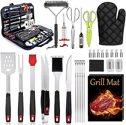  BBQ Grill Accessories Heavy Duty Grill Utensils 32 PCS Set Extra Thick Stainless Steel BBQ Grilling Tools With Nylon Carry Bag Great Gift Christmas For Men In Camping Backyard Barbecue Party