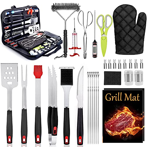  BBQ Grill Accessories Heavy Duty Grill Utensils 32 PCS Set Extra Thick Stainless Steel BBQ Grilling Tools With Nylon Carry Bag Great Gift Christmas For Men In Camping Backyard Barbecue Party