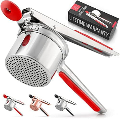  Large Potato Ricer Stainless Steel Professional (13.5oz) - Heavy-Duty Ricer For Mashed Potatoes - Manual Ricer Kitchen Tool With Non-Slip Handle - Mashed Potatoes Masher (Rose Gold)