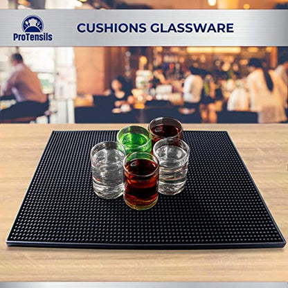  Rubber Bar Mat By ProTensils, 18" X 12", Black Bar Mats, Bar Service Mat, Black Coffee Bar Mat, Spill Mat For Counter-Top (2 Pieces)