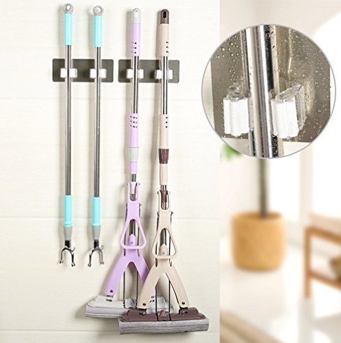  KLFGJ Wall Mounted Mop Organizer Holder Brush Broom Hanger Storage Rack Two Hanging Holes Non-Slip Kitchen Tool