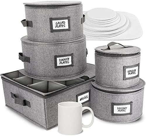  China Storage Containers | 8 Pc. ULTRA THICK HARDSHELL ALL SURFACES & COVER | China Storage Box With Handles | Stackable Storage For Plates, Platters, Mugs, Wine Glass & Flatwares