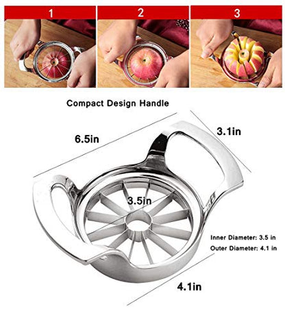  Pple Slicer And Corer, Heavy Duty Stainless Steel Ultra-Sharp Apple Divider Wedger, 12-Blade Corer For Up To 3.5 Inches Fruit Slice