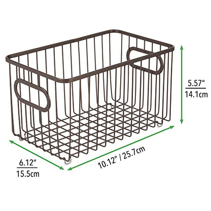  MDesign Metal Farmhouse Kitchen Pantry Food Storage Organizer Basket Bin - Wire Grid Design - For Cabinets, Cupboards, Shelves, Countertops, Closets, Bedroom, Bathroom - 10" Long, 4 Pack - Bronze