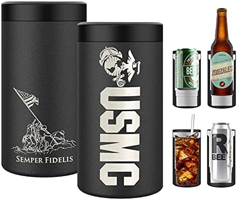  Ne Corps 4 In 1 Insulated Can Cooler, Stainless Steel Double-Walled Insulator For 12 Oz Standard Or Skinny Slim Cans, 12 Oz Beer Bottles & Mixed Drinks – Gifts For Marines