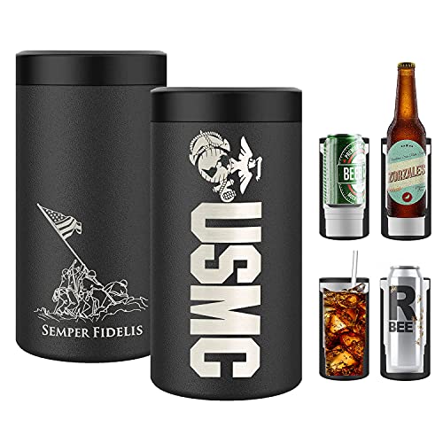  Ne Corps 4 In 1 Insulated Can Cooler, Stainless Steel Double-Walled Insulator For 12 Oz Standard Or Skinny Slim Cans, 12 Oz Beer Bottles & Mixed Drinks – Gifts For Marines