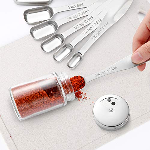 N/A Measuring Spoons Set Of 6 Pieces, Stainless Steel Mental Stackable Tablespoon For Cooking & Baking,Long Handle Design For Spice Jars,Ideal For Dry And Liquid Ingredients