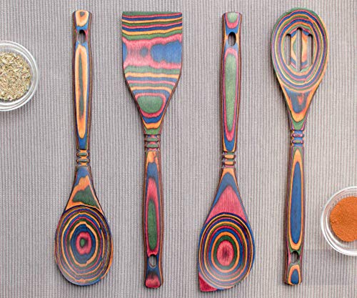  Pakkawood 6-Piece Utensil Set With Gift Bag - Elegant Kitchen Spoon, Slotted Spoon, Corner Spoon, Spatula, 13” Spurtle, 9” Spurtle For Serving & Cooking, Non-Stick Utensils