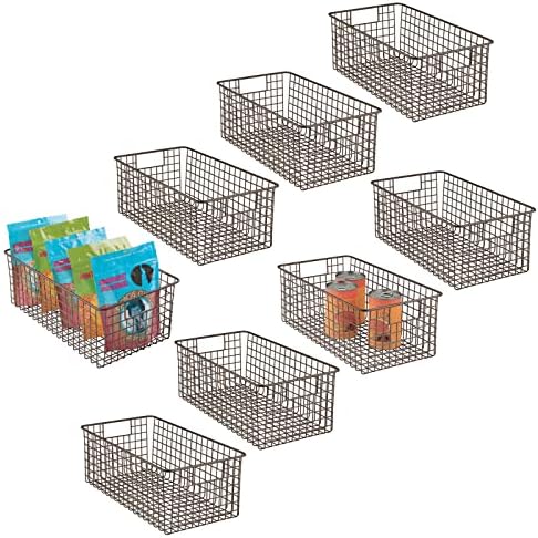  MDesign Metal Wire Food Storage Basket Organizer With Handles For Organizing Kitchen Cabinets, Pantry Shelf, Bathroom, Laundry Room, Closets, Garage - Concerto Collection - 8 Pack - Soft Brass