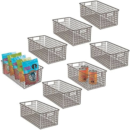  MDesign Metal Wire Food Storage Basket Organizer With Handles For Organizing Kitchen Cabinets, Pantry Shelf, Bathroom, Laundry Room, Closets, Garage - Concerto Collection - 8 Pack - Soft Brass