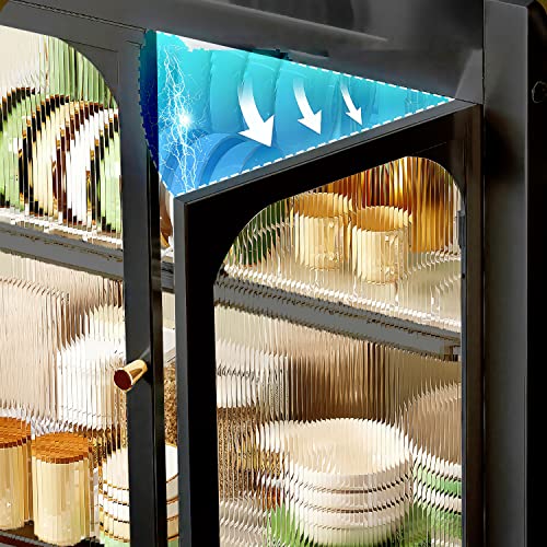  Kitchen Countertop Dish Cabinet Storage Cabinet, Acrylic Transparent Door Panel Double Door Magnetic Suction Design, Dustproof And Grease Proof With Draining Tray
