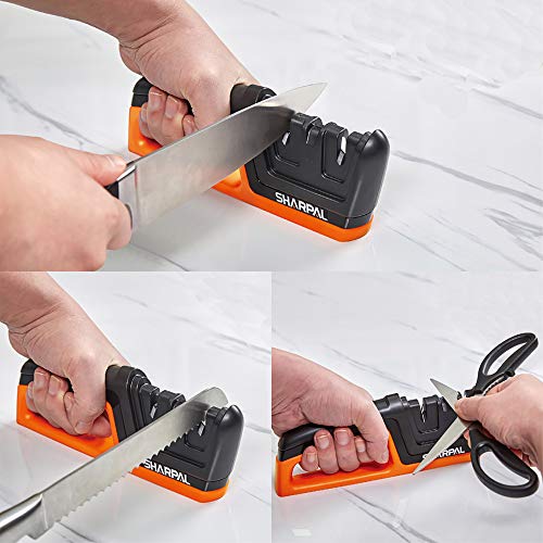 206N 3-in-1 Kitchen Chef Knife Scissors Sharpener, Sharpening Tool For Straight & Serrated Knives, Repair And Hone Blades, Fast Sharpen Scissor