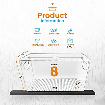  Plastic Storage Bins 11x8x6 Storage Container -Stackable Storage Bins -Home Organization Storage,Kitchen And Refrigerator Organizer Bins,Pantry Organizer Bin,BPA Free (Pack Of 8)