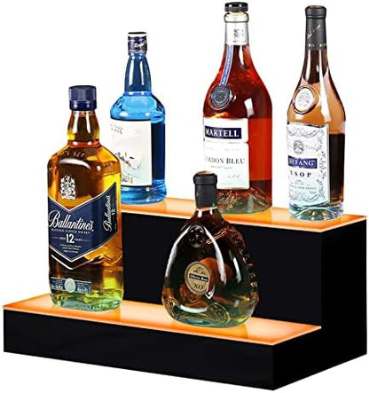  LED Lighted Liquor Bottle Display Shelf 16 Inch 2 Step Illuminated Bottle Shelf 2 Tier Home Bar Drinks Commercial Lighting Shelves With Remote Control (2 Tier, 16 Inch)