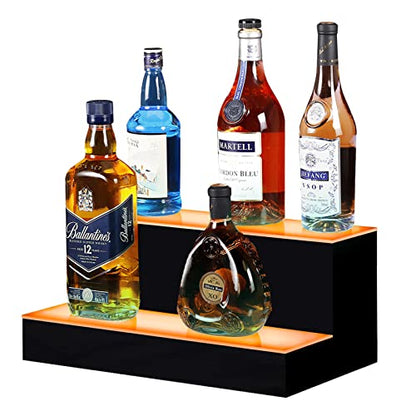  LED Lighted Liquor Bottle Display Shelf 16 Inch 2 Step Illuminated Bottle Shelf 2 Tier Home Bar Drinks Commercial Lighting Shelves With Remote Control (2 Tier, 16 Inch)