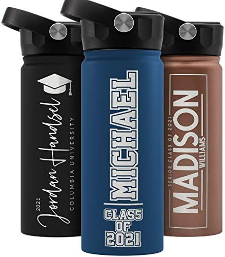  Graduation Gifts, Water Bottle Personalized With Straw Lid - 24 Oz - Pink | Custom Water Bottle W Text - Insulated Double Wall - High School, College, Class Of 2023 | 9 Color - Congrats Grad
