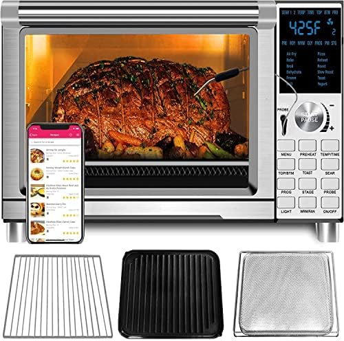  Nuwave Bravo XL Air Fryer Toaster Smart Oven, 12-in-1 Countertop Grill/Griddle Combo, 30-Qt XL Capacity, 50F-500F Adjustable In Precise 5F Increments. Integrated Smart Thermometer, Linear T Technology