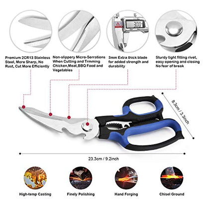  Latest 2020 Heavy Duty Kitchen Shears With Unique Curve Blade, No Rust Cooking Knives Multi-purpose Scissors For Turkey Poultry Chicken Meat Bone Nuts Cardboard