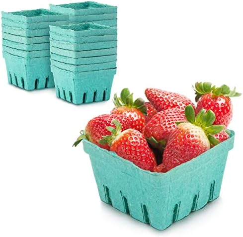  [44 Pack] Quart Green Molded Pulp Fiber Berry Basket Produce Vented Container For Fruit And Vegetable, Farmer Market, Grocery Stores And Backyard Party