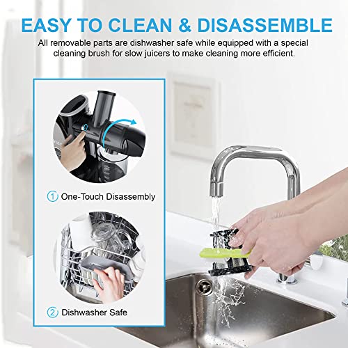  Touch LED Display Masticating Juicer Machines Vegetable And Fruit, Healnitor Cold Press Slow Juice Extractor Machines With Triple Mode, Easy To Clean Brush & Quiet Motor, 500ML Travel Bottle, Grey