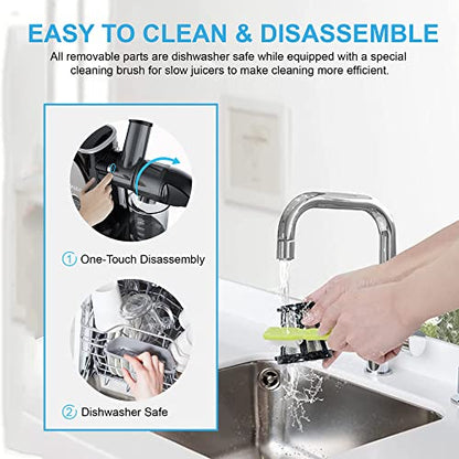  Touch LED Display Masticating Juicer Machines Vegetable And Fruit, Healnitor Cold Press Slow Juice Extractor Machines With Triple Mode, Easy To Clean Brush & Quiet Motor, 500ML Travel Bottle, Grey