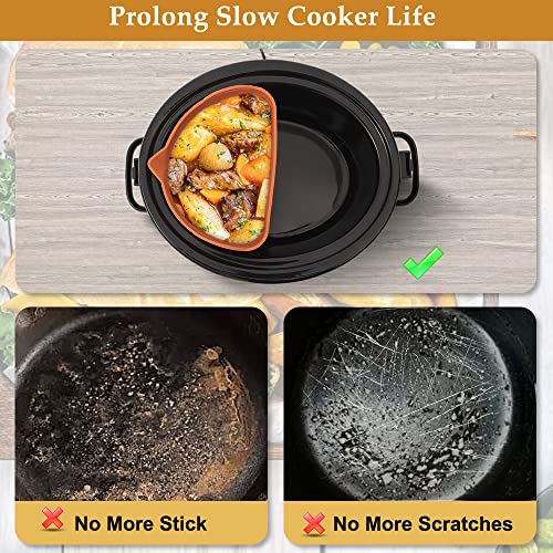  Slow Cooker Divider Liner Fit 6-8 QT, Silicone Crock Pot Liners Reusable Pot Divider Insert Cooking Accessories - Dishwasher Safe, Leakproof, BPA Free (Grey+Beige)