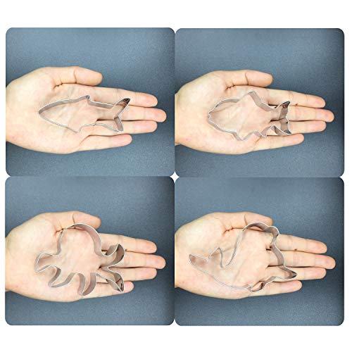  Under The Sea Creatures Cookie Cutter Set - 8 Piece Stainless Steel Cutters Molds Cutters For Making Shark, Mermaid Tail, Seahorse, Starfish, Seashell, Octopus, Clownfish, Seal