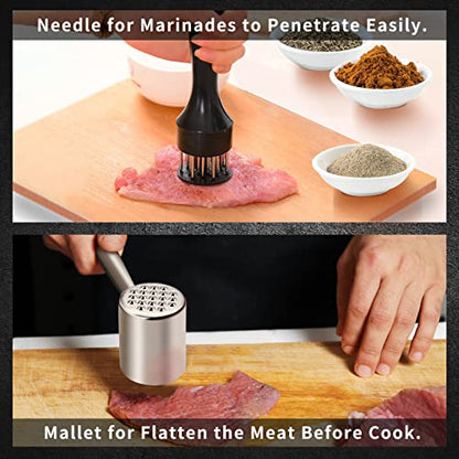  ChefVille MT02 2-in-1 Meat Tenderizer Tool, Meat Mallet, Meat Tenderizer Hammer For BBQ, Chicken, Steak, Fish