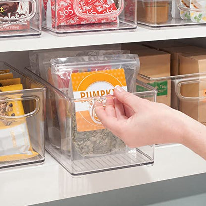  Plastic Stackable Kitchen Organizer - Storage Bin With Handles For Refrigerator, Freezer, Cabinet, And Pantry Shelves Organization - Food Container - Ligne Collection - Clear