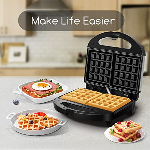  Waffle Maker, Non Stick Waffle Irons, Compact 2 Slice Waffle Makers For Breakfast, Snacks, PFOA Free, ETL Certificated, Black/Silver