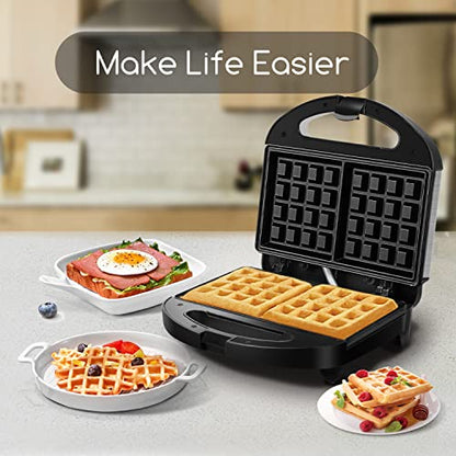  Waffle Maker, Non Stick Waffle Irons, Compact 2 Slice Waffle Makers For Breakfast, Snacks, PFOA Free, ETL Certificated, Black/Silver