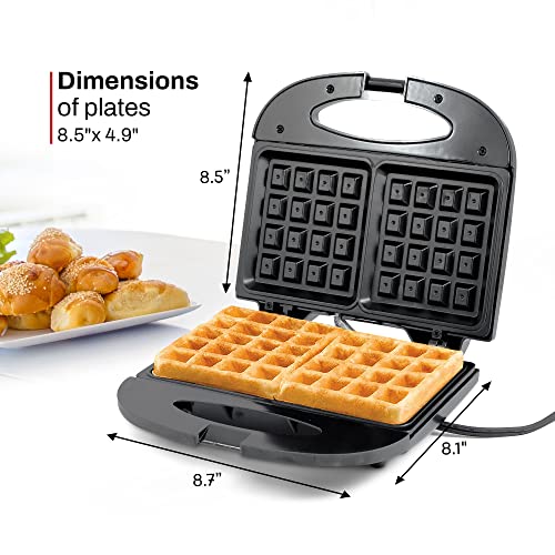  WM-2207# Electric Non-Stick PFOA-Free Belgian Waffle Maker Iron, Breakfast, Sandwiches, Snacks, Burgers And More, 2-Slice, Black