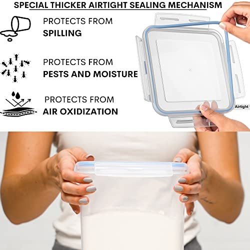  XXL 6.5L / 250 Oz X 2 & XL 5.2L / 175 Oz X 2 - WIDE & DEEP Food Storage Airtight Containers [Set Of 4] + Free 4 Measuring Cups + Labels - Ideal For Sugar, Flour Leakproof BPA Free Clear Plastic