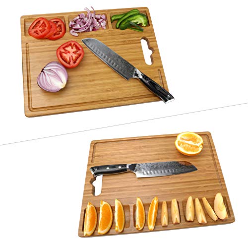  Bamboo Cutting Board With Juice Groove / Drain / Tray / Hook / Handle - Double-Sided Use - Large 15.8"X11.8" - Kitchen Cutting Board Bamboo Butcher Block, Chopping Boards For Vegetable Fruit Meat
