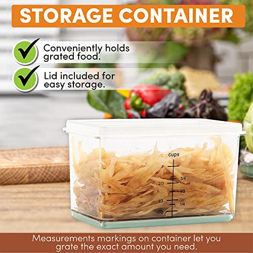  Professional Box Grater With Storage Container, Stainless Steel & Soft Grip Handle, 4 Sides, Handheld Kitchen Food Shredder Best For Parmesan Cheese, Vegetables, Ginger, 10" Mint