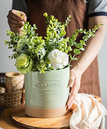  YHOSSEUN Kitchen Utensil Crock For Farmhouse Decor Utensil Holder For Countertop Organizer Extra-Large Utensil Caddy Porcelain, Oval, Green