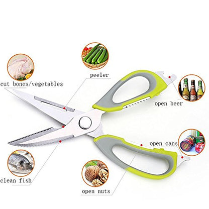  Multi-function Kitchen Shears Heavy Duty Stainless Steel With Ergonomic Handle,Best Multi-function Scissors For Chicken, Poultry, Fish, Meat