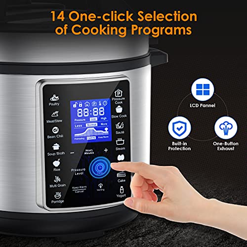  6 QT Electric Pressure Cooker, 14 One Touch Programs Electric Cooker, Slow Cooker, Rice Maker, Saute Pan, Yogurt Maker, Stainless Steel Multicooker