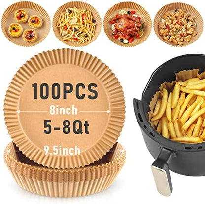  Air Fryer Liners Disposable 100pcs Air Fryer Parchment Paper 8 Inch (Fit 5-8 Qt) Non-Stick Oil Paper For Air Frying, Baking, Microwave Oven Baking