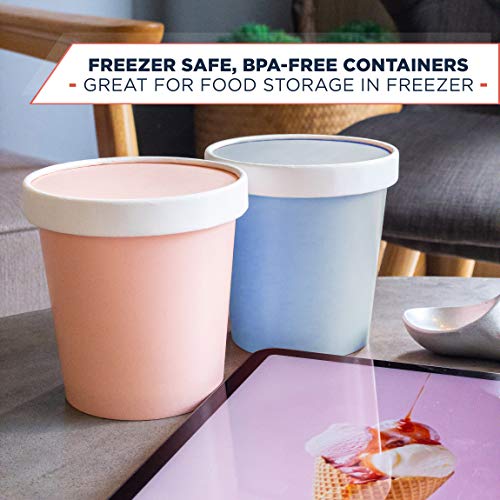  Ice Cream Containers With Lids - 16 Oz Pint Disposable Ice Cream Storage Container For Homemade Icecream. Freezer-Safe Paper Tub With Lid For Frozen Desserts Yoghurt (Assorted, 24)