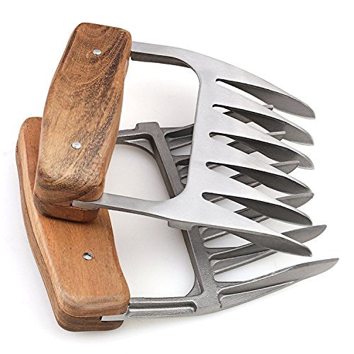 Metal Meat Shredder Claws, 18/8 Stainless Steel Meat Forks With Wooden Handle For Shredding, Pulling, Handing, Lifting & Serving Pork, Turkey, Chicken, Brisket