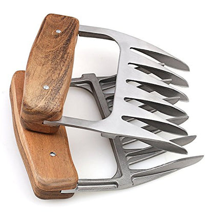  Metal Meat Shredder Claws, 18/8 Stainless Steel Meat Forks With Wooden Handle For Shredding, Pulling, Handing, Lifting & Serving Pork, Turkey, Chicken, Brisket